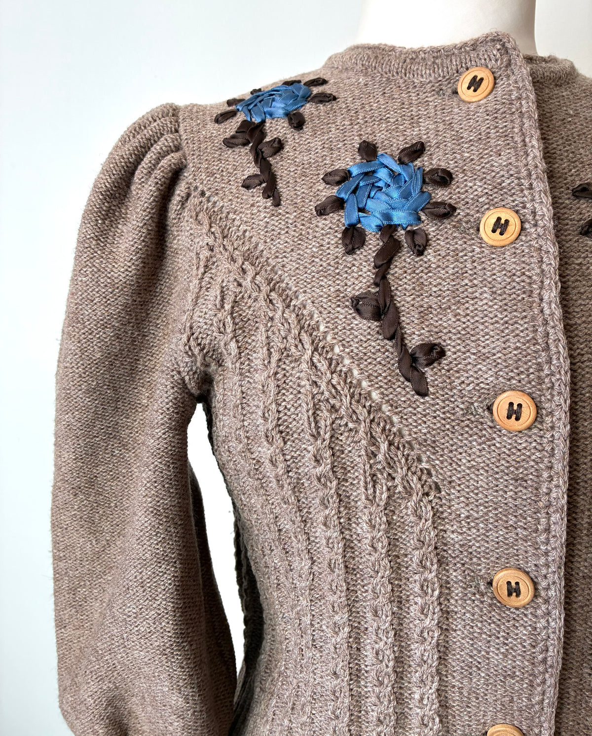 80’s Tracht Exquisit Von Huber Wool Hand Knit Cardigan, Size Small/Medium