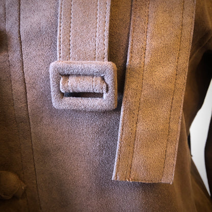 1970’s Hannelore Cocoa Brown Faux Suede Trench Coat, Size 12