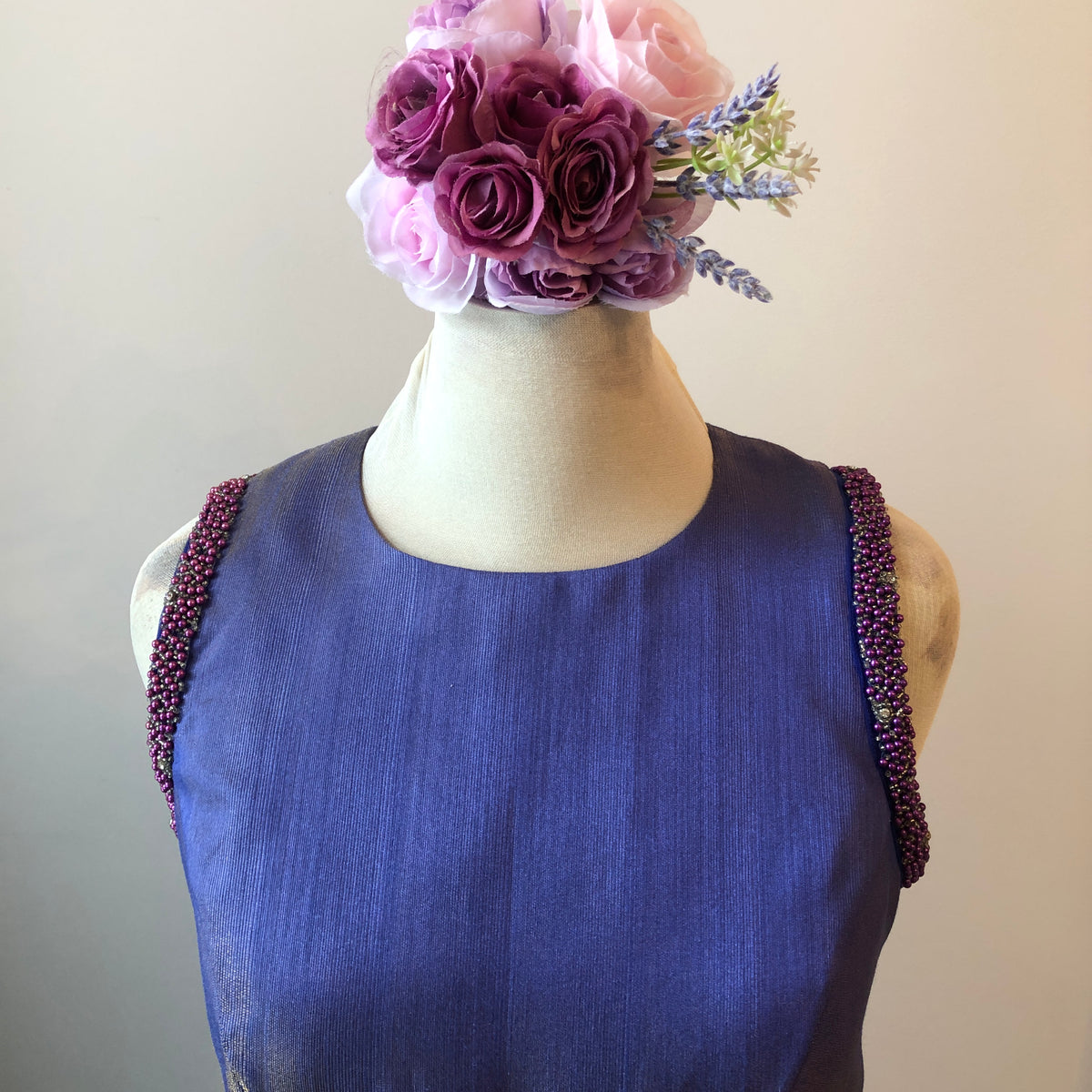 Hand Made Lined Organza  and Beaded Fit-n-Flare Dress, Size 12