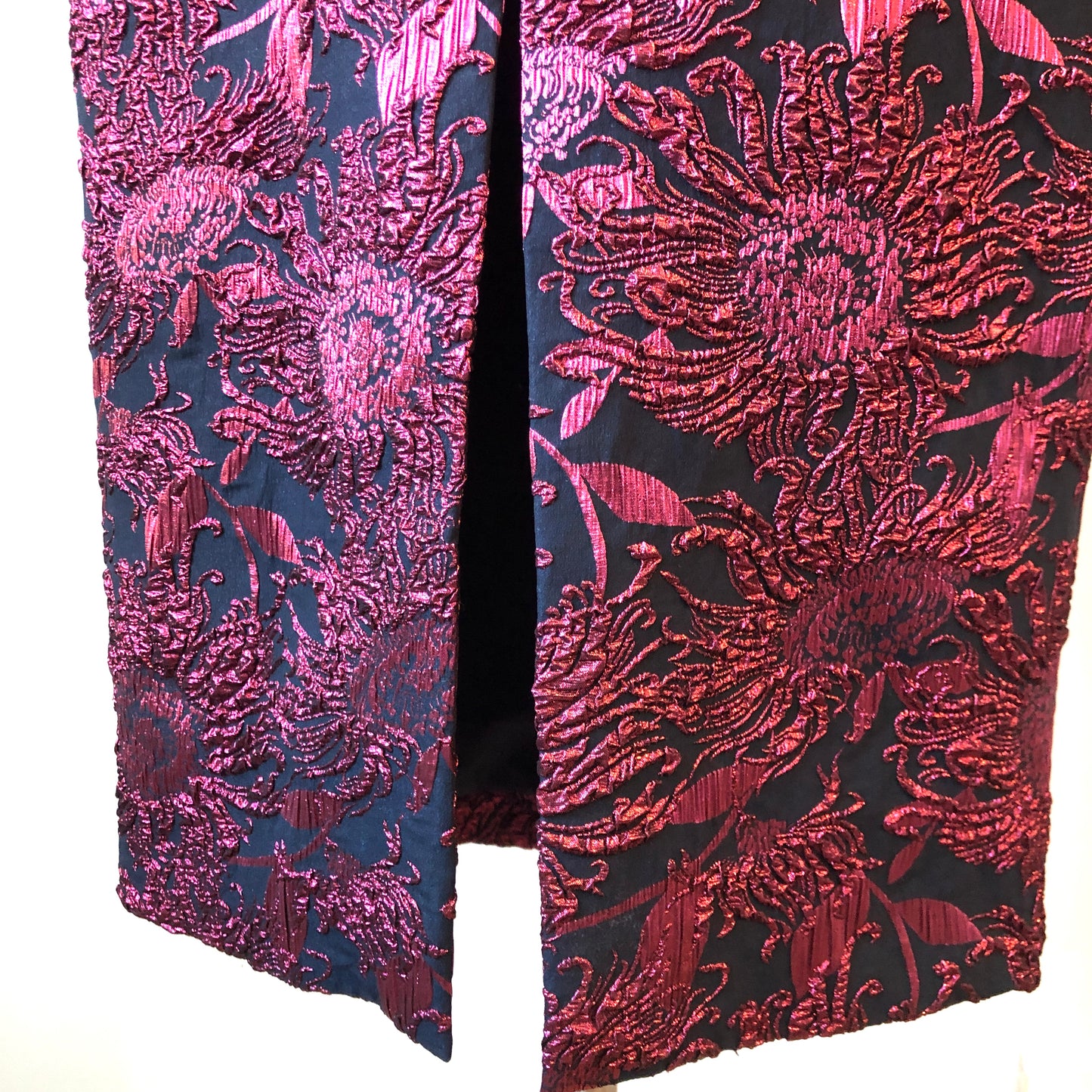 Pre-Owned NWT Lela Rose Navy & Pink Metallic Sunflower Jacquard Puff Sleeve Sheath Dress , Size 12