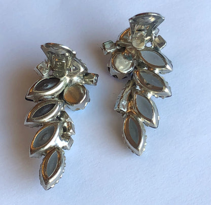 1950’s 3-Pc Smokey Glass Marquis Stone and Aurora Borealis Unsigned Juliana Style Cocktail Brooch and Clip Earring Set