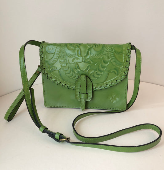 Pre-Owned Patricia Nash Tooled Leather Convertible Cross Body Handbag, with Dust Bag