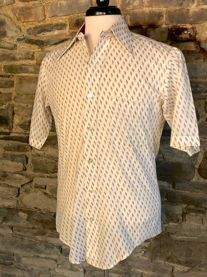 60/70’s Oxford Shirtmakers Dagger Collar Diamond Print Short Sleeve Shirt, Size Men’s Small