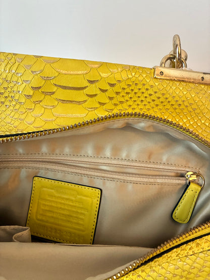 Pre-owned Coach Madison Pinnacle Lily Citron Python Embossed Leather Satchel