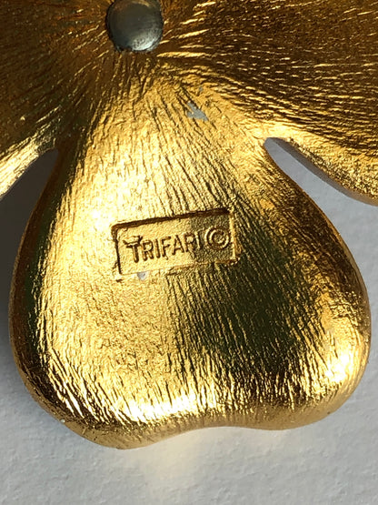 1960’s Signed Crown Trifari Enamel & Gold-Tone Dogwood Brooch