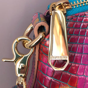Pre-Owned NWT Brahmin Large Croc Embossed Rainbow Fanciful Melbourne Large Duxbury Satchel