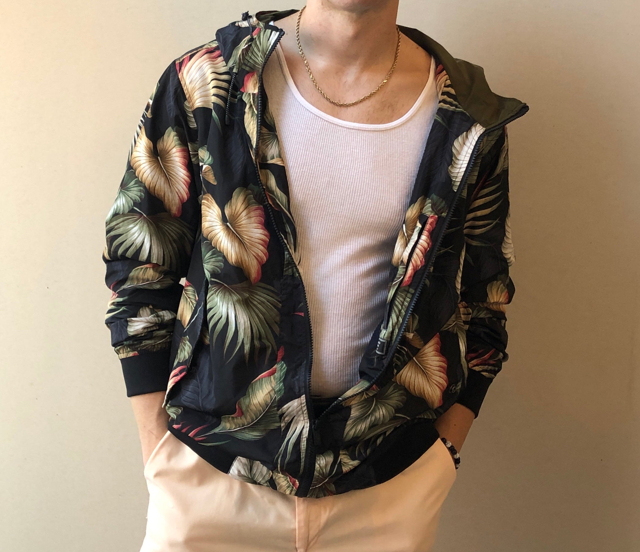 NWT Pre-Owned Scotch & Soda Palm Print Lightweight Travel Jacket, Size Large/XL