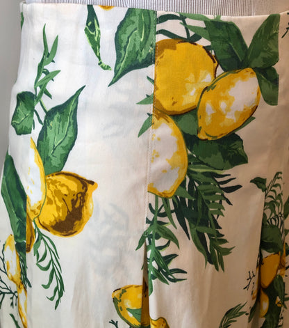 Pre-Owned Talbots Cotton Lemon Print Pleated Skirt, Size 4/6