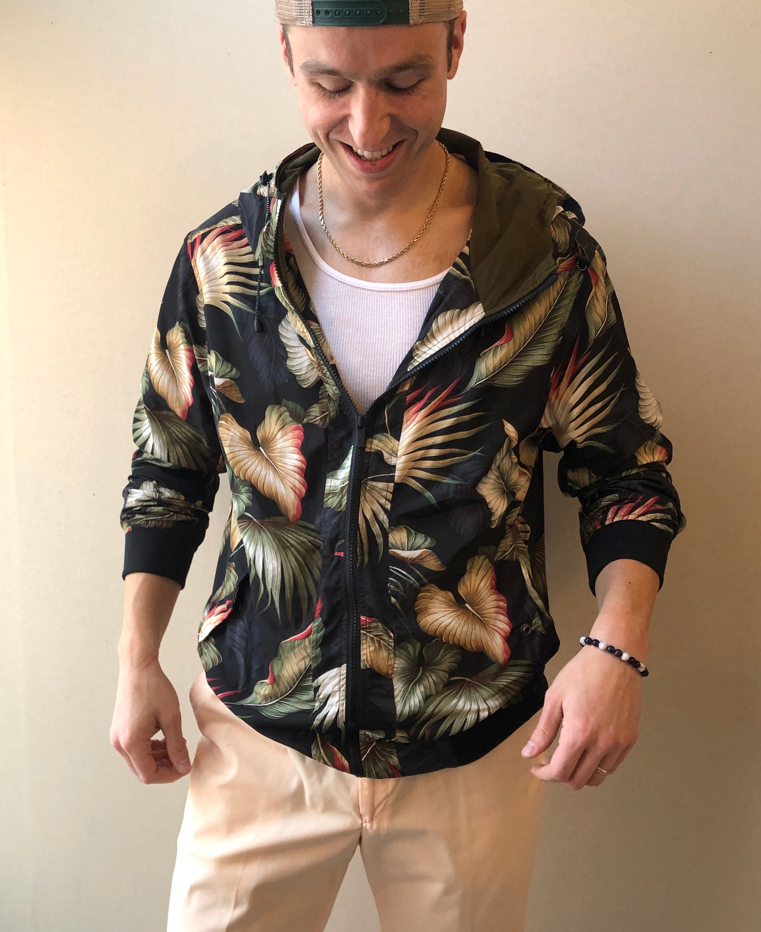 NWT Pre-Owned Scotch & Soda Palm Print Lightweight Travel Jacket, Size Large/XL
