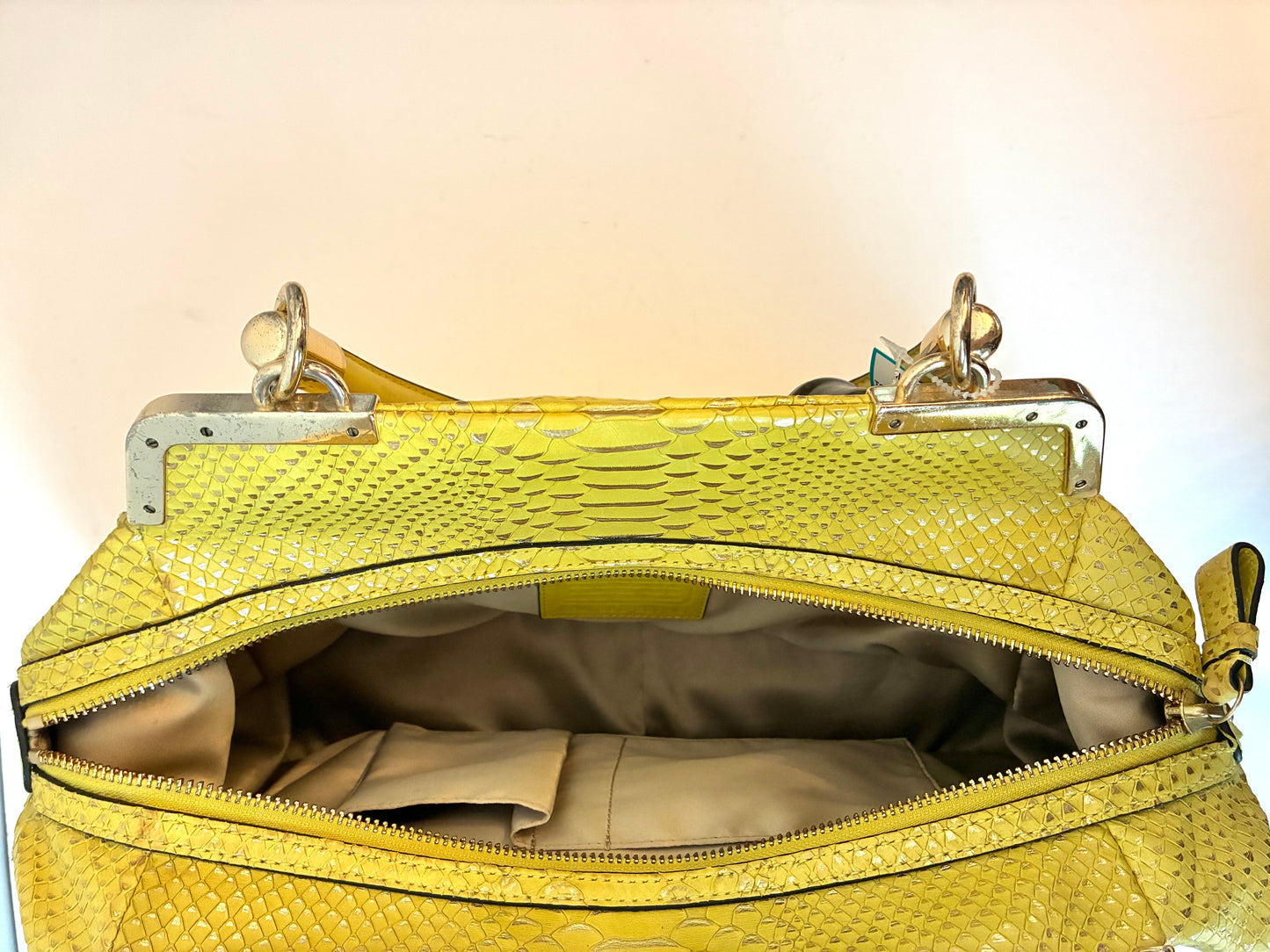 Pre-owned Coach Madison Pinnacle Lily Citron Python Embossed Leather Satchel