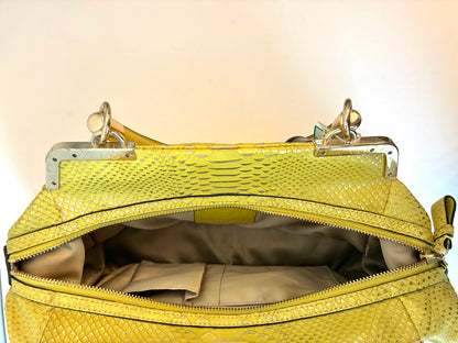 Pre-owned Coach Madison Pinnacle Lily Citron Python Embossed Leather Satchel