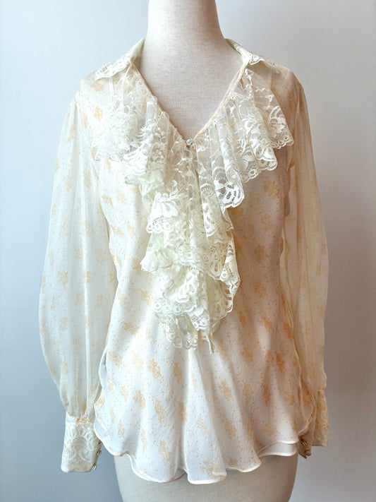 Y2K Charlotte Brand’s Ice Floral Sheer Blouse with Camisole, Material: 100% Silk (Cami 100% Polyester), Size: Medium