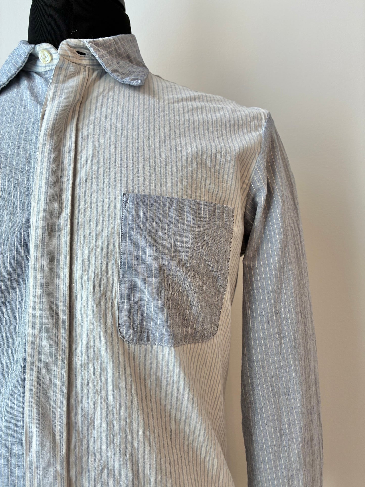 Kolor Pinstripe Blocking Button Down Shirt, 99% Cotton, Size: Medium