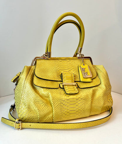 Pre-owned Coach Madison Pinnacle Lily Citron Python Embossed Leather Satchel