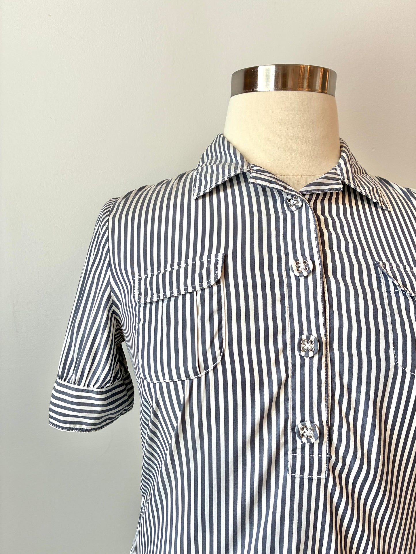 Pre-Owned Banana Republic Cotton Pinstripe Shirt Dress, Size: 12