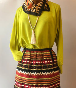 Vintage Mexican Wool/Cotton Boho Striped Maxi Skirt, Size Medium