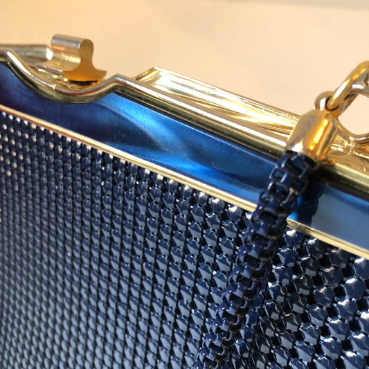 1960’s Navy Metal Mesh and Tortoise Kelly Handbag