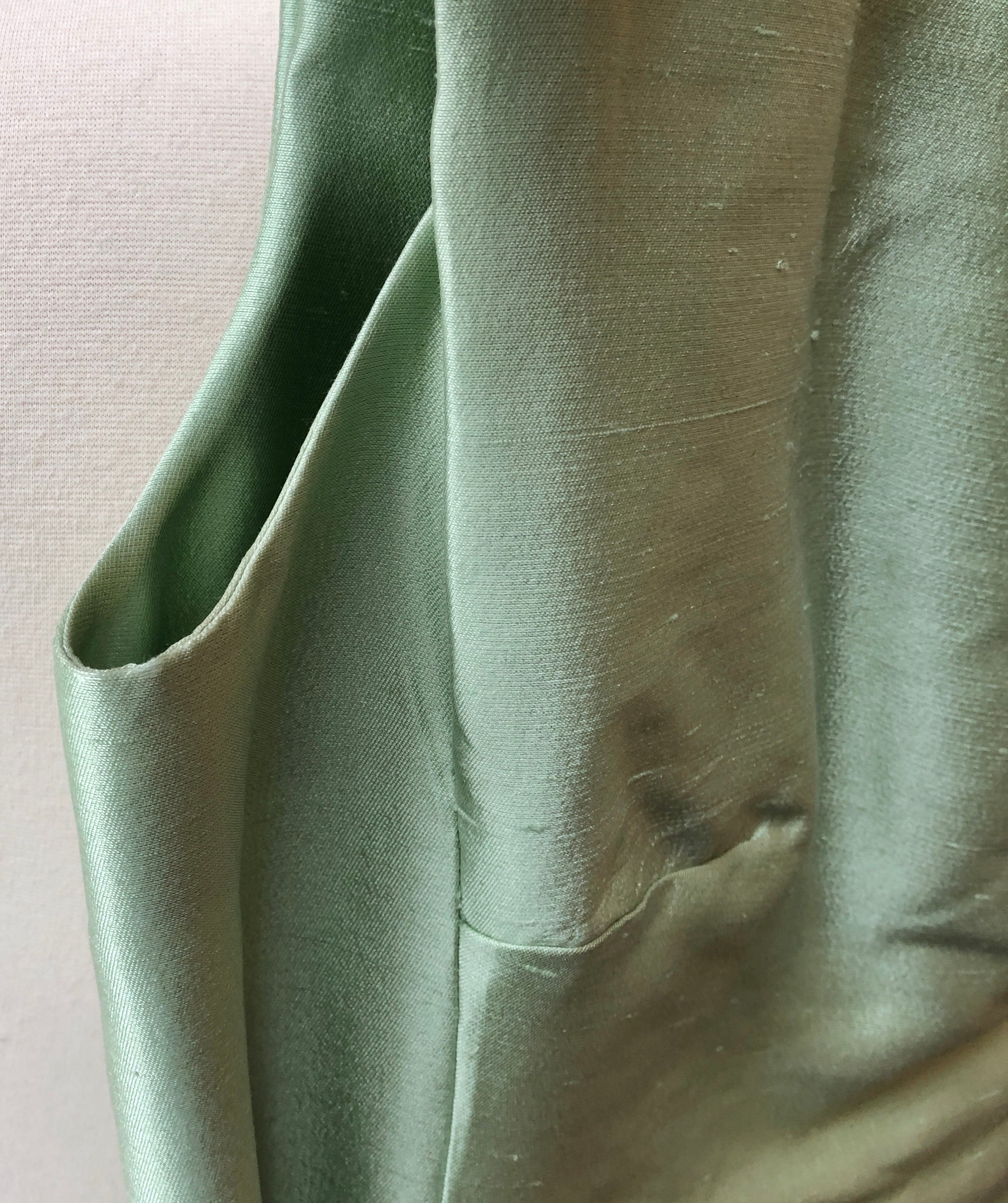 1960’s 2pc Celery & Ivory Silk Textured Coat and Dress Set, Size Large (12/14)