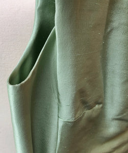 1960’s 2pc Celery & Ivory Silk Textured Coat and Dress Set, Size Large (12/14)