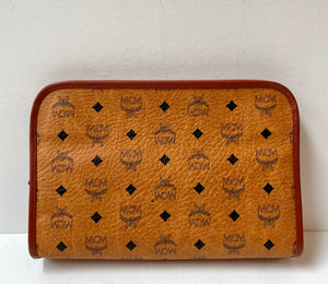 MCM Logo Brown Leather Clutch Handbag