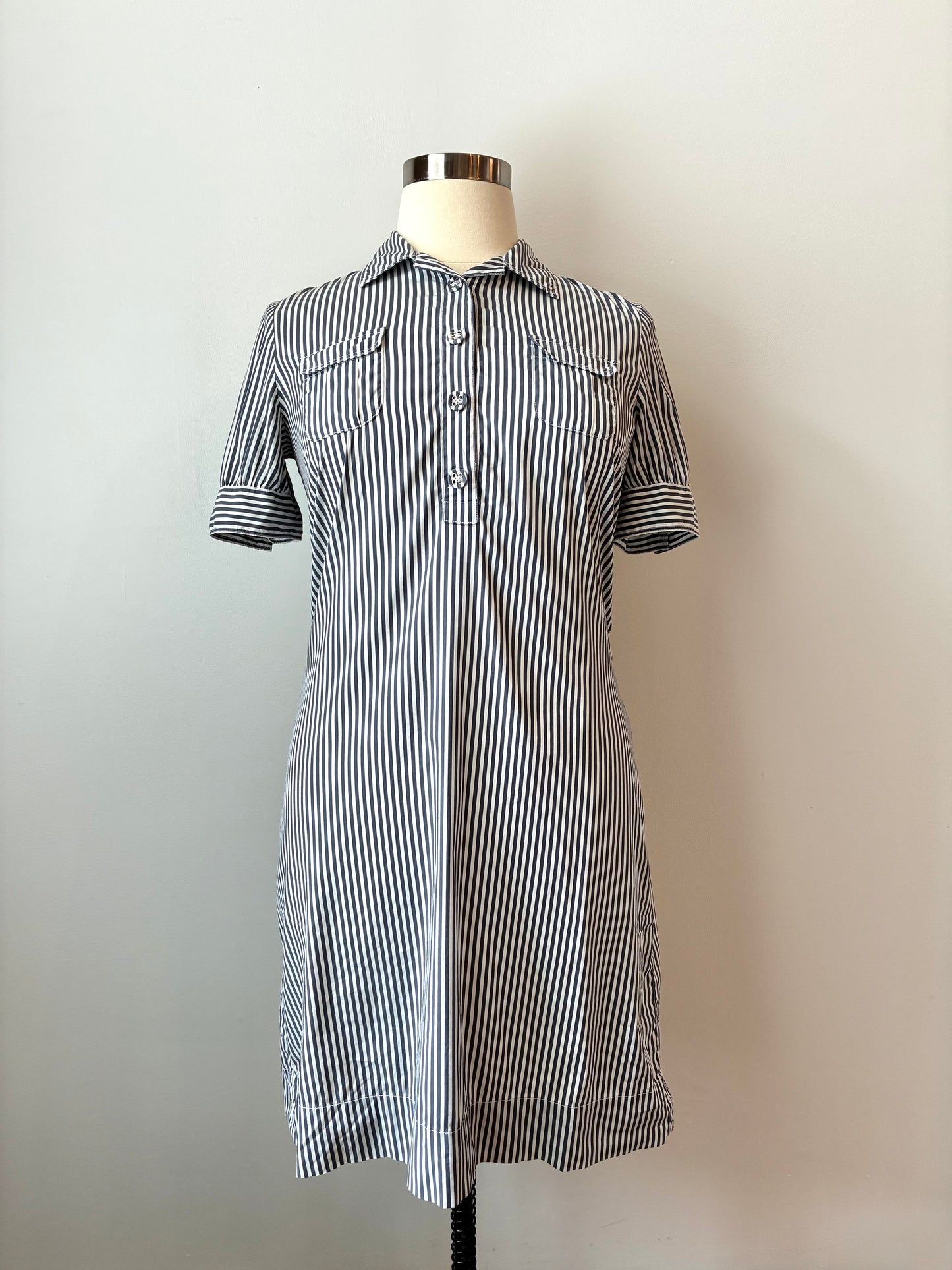 Pre-Owned Banana Republic Cotton Pinstripe Shirt Dress, Size: 12