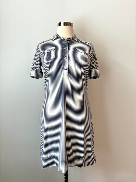 Pre-Owned Banana Republic Cotton Pinstripe Shirt Dress, Size: 12