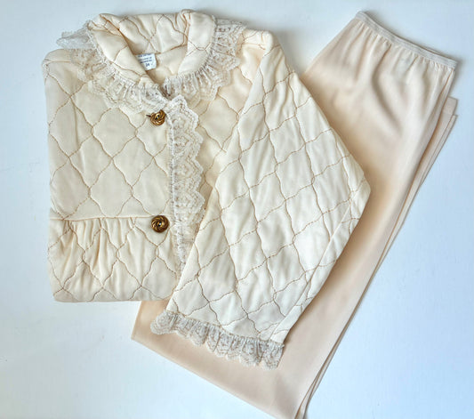 1950’s Quilted Acetate & Cotton Bed Jacket & Pajama Pant Set, Size: 34 (P Med)