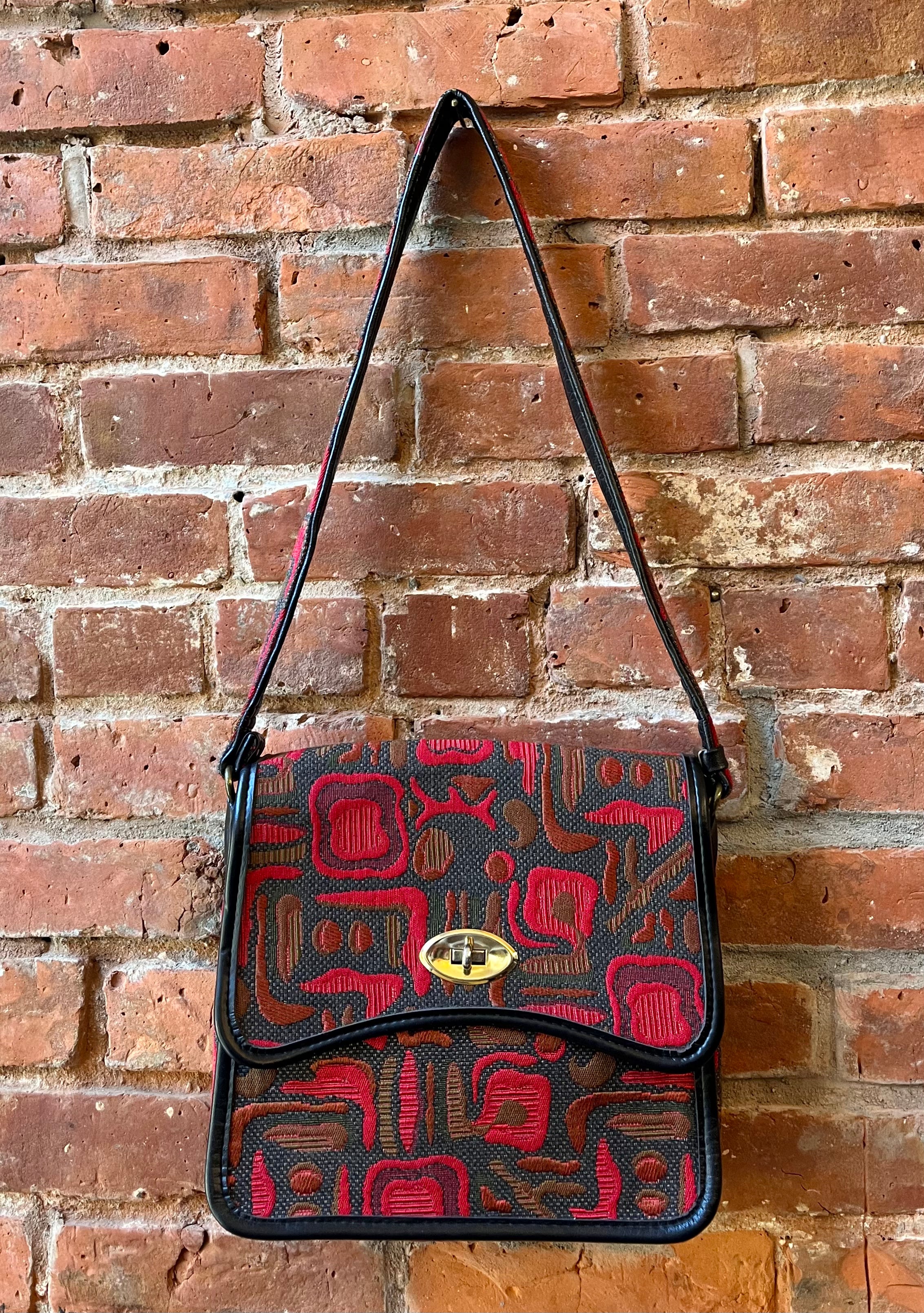 1960/70’s  Red/Black Upholstery & Vinyl Shoulder Bag