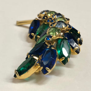 Vintage Mid Century Faceted Marquis Rhinestone Leaf Brooch