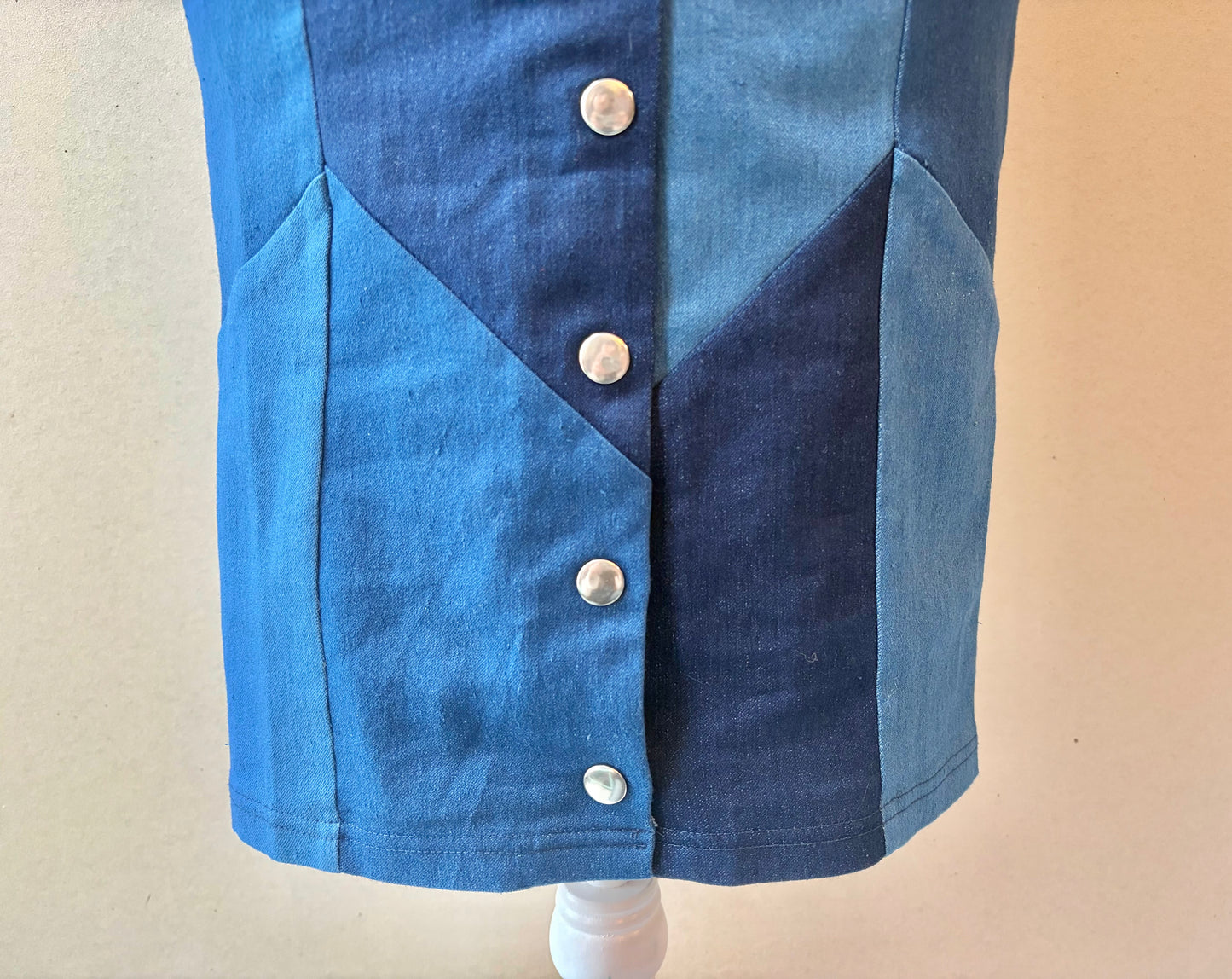 Gracia Blue Patchwork Pencil Skirt - Size Small