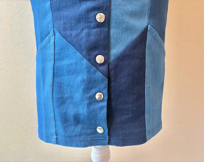 Gracia Blue Patchwork Pencil Skirt - Size Small