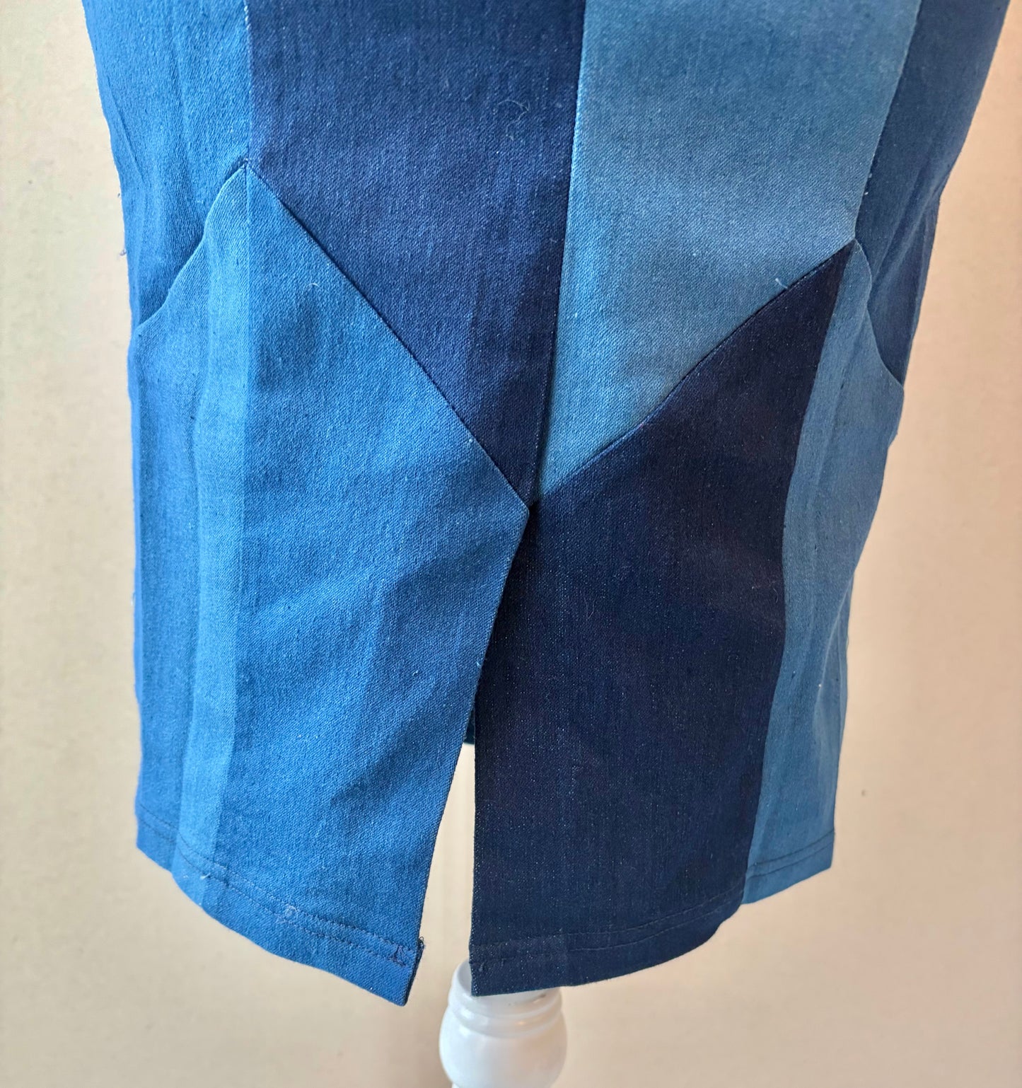 Gracia Blue Patchwork Pencil Skirt - Size Small
