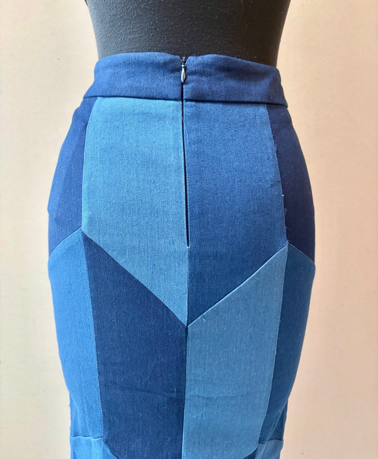 Gracia Blue Patchwork Pencil Skirt - Size Small