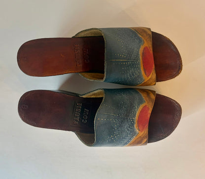 Plush Cow RARE Vintage 70s Printed Leather Platform Wood Clog | Size Women's 8