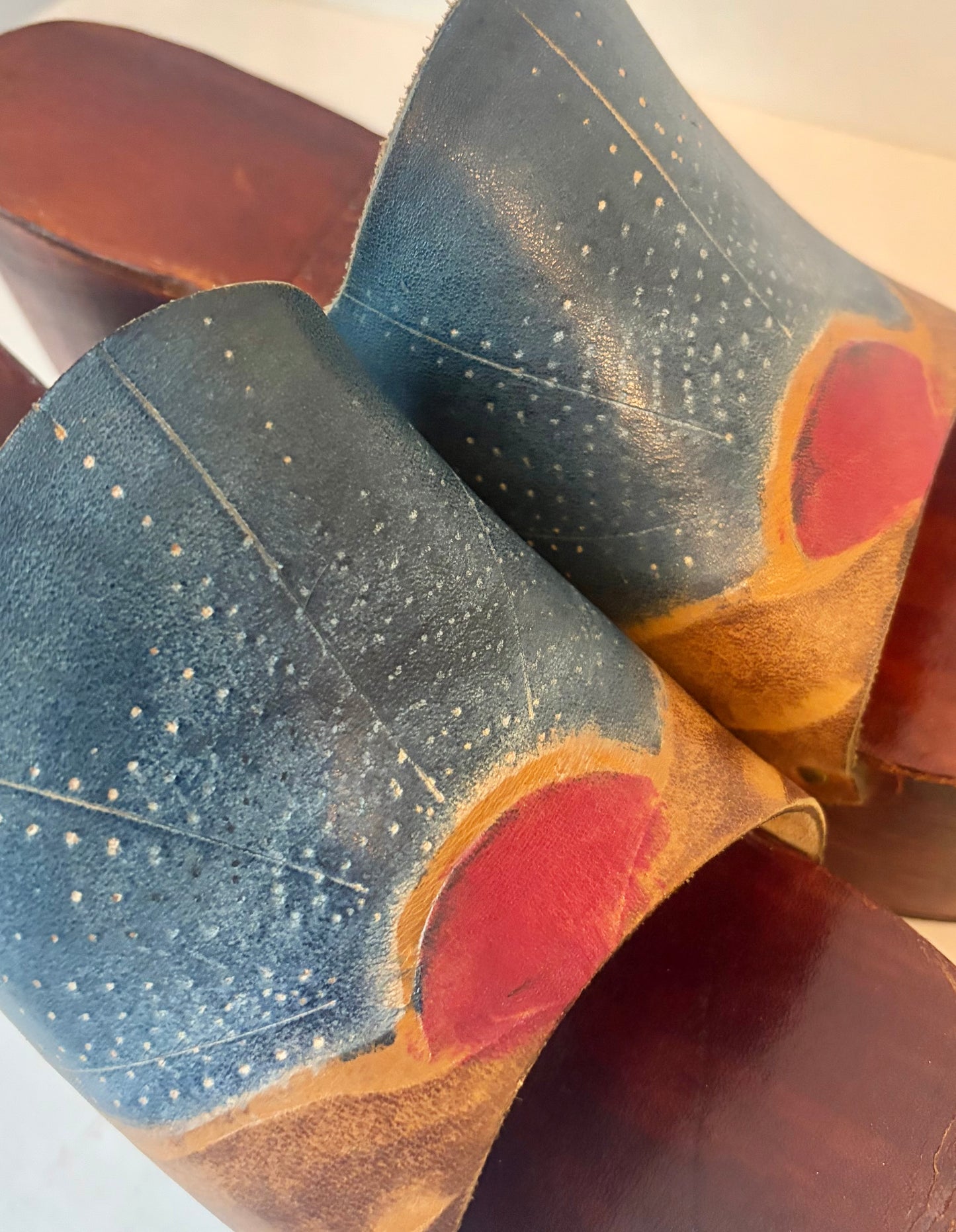 Plush Cow RARE Vintage 70s Printed Leather Platform Wood Clog | Size Women's 8