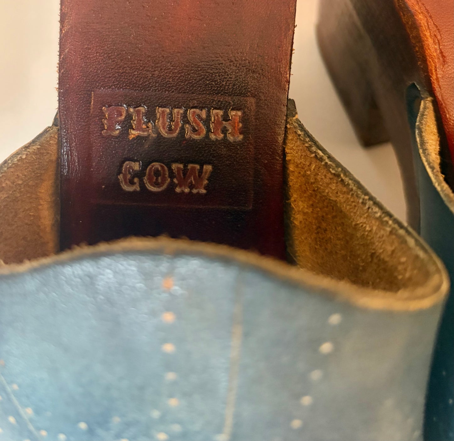 Plush Cow RARE Vintage 70s Printed Leather Platform Wood Clog | Size Women's 8