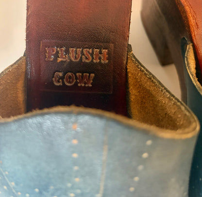 Plush Cow RARE Vintage 70s Printed Leather Platform Wood Clog | Size Women's 8
