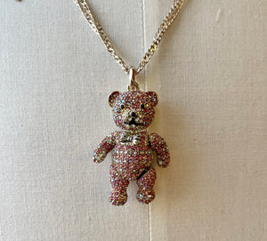 Betsey Johnson Pink Pavé Bear Pendant Necklace