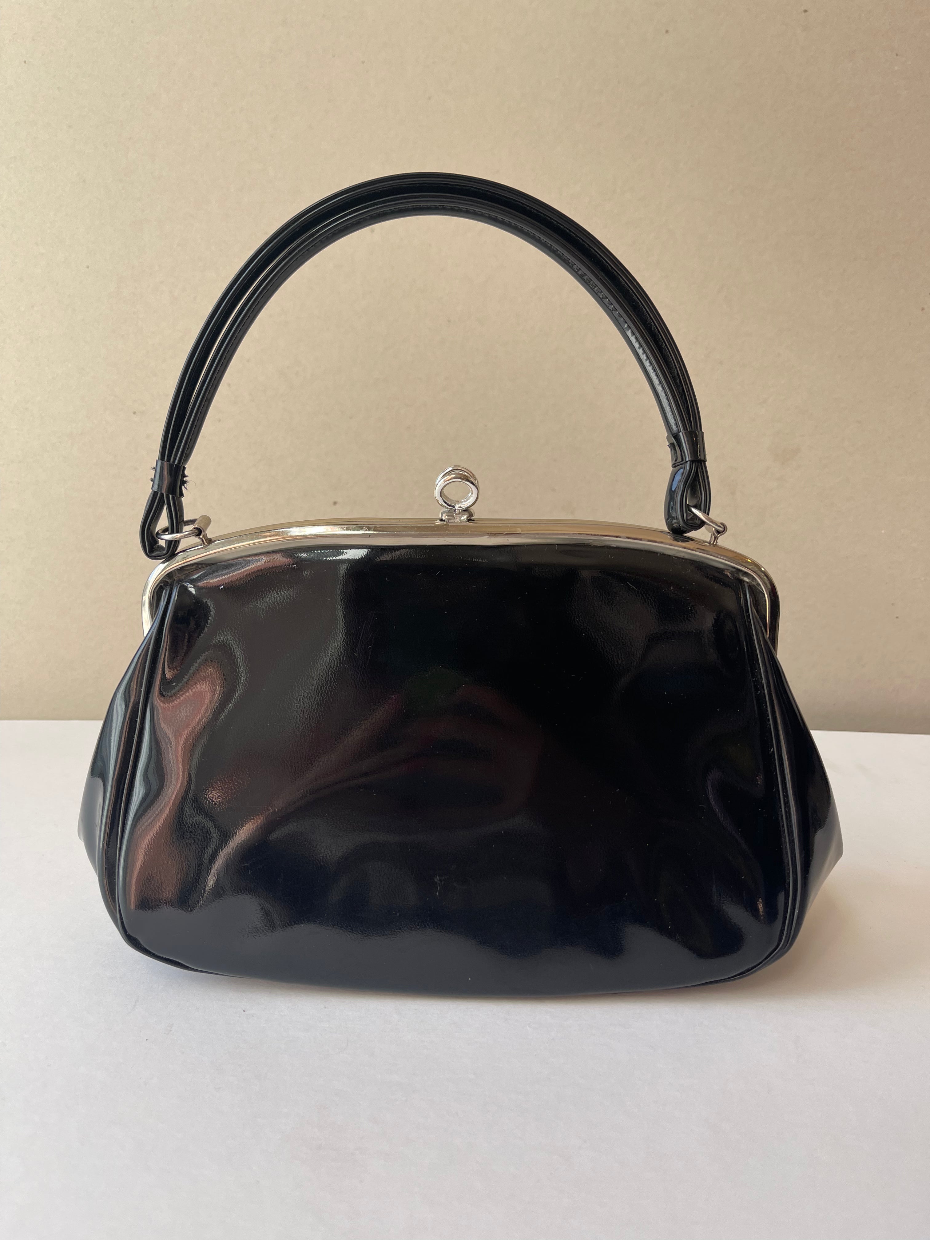 60s Vintage Patent Leather Kelly Style Handbag