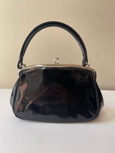 60s Vintage Patent Leather Kelly Style Handbag