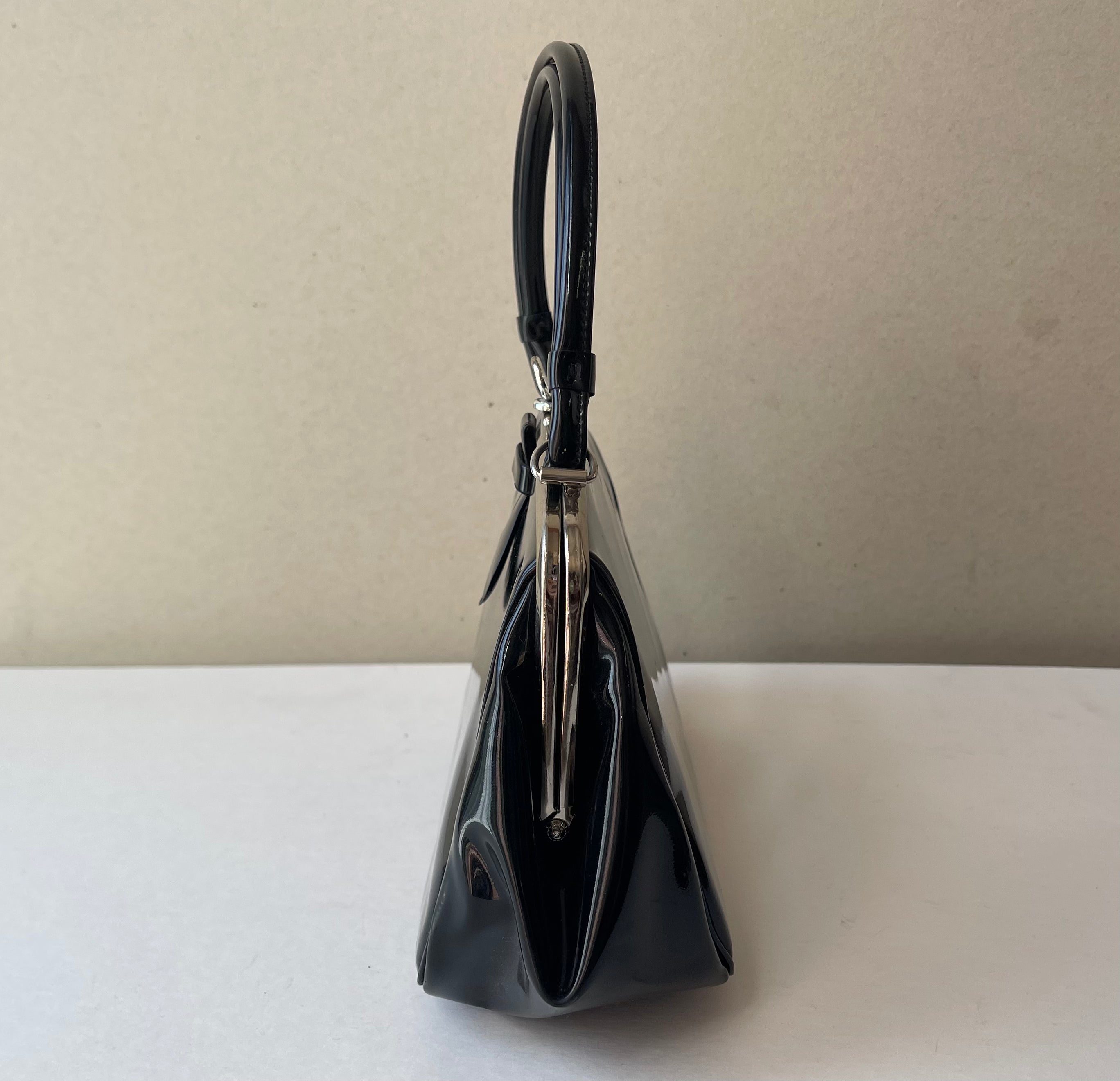 60s Vintage Patent Leather Kelly Style Handbag