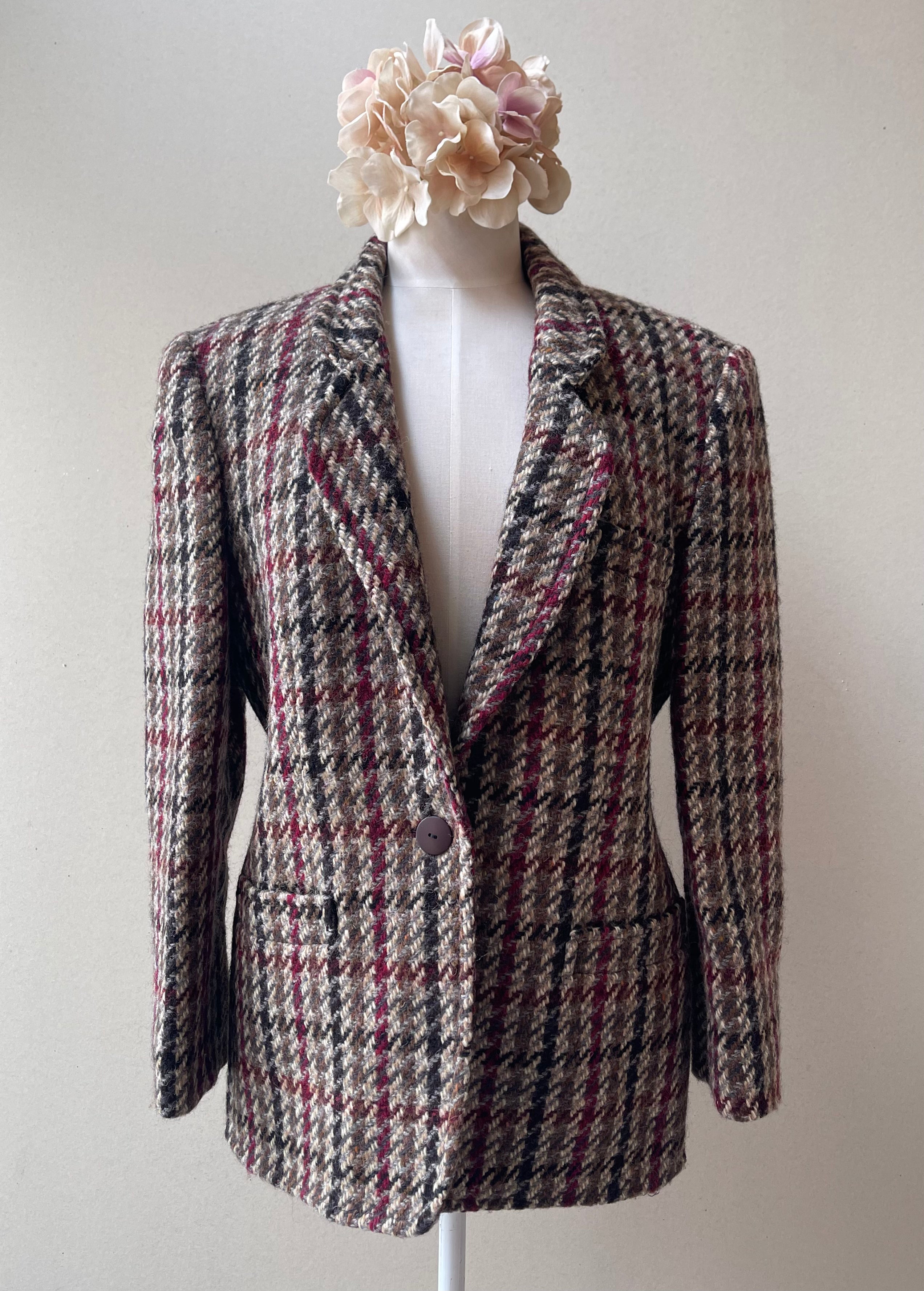 Linda Richards 80s Vintage Houndstooth Tweed Blazer, Size Medium