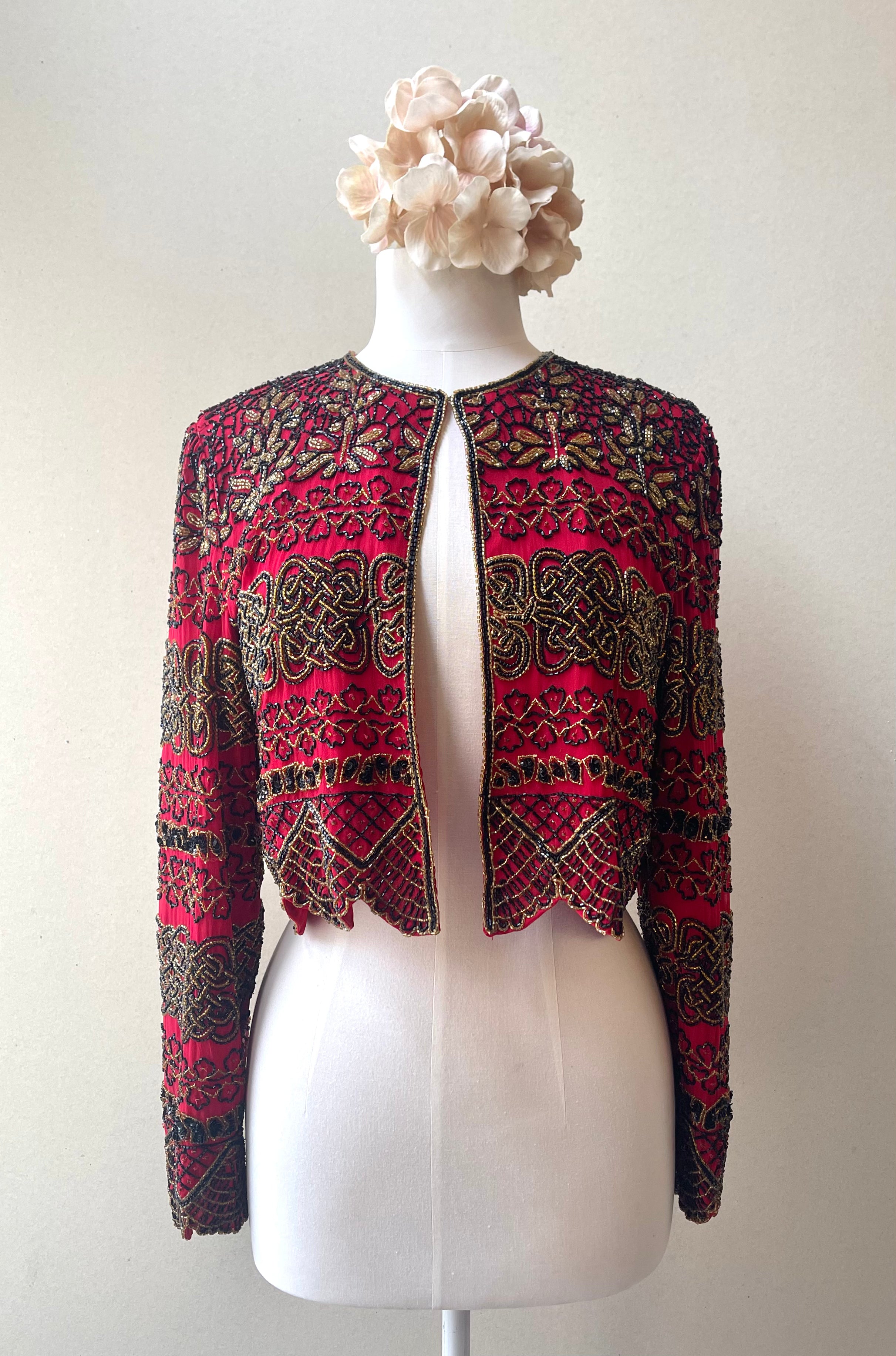 Adrianna Papéll 90s Crop Beaded Evening Jacket - Size Medium