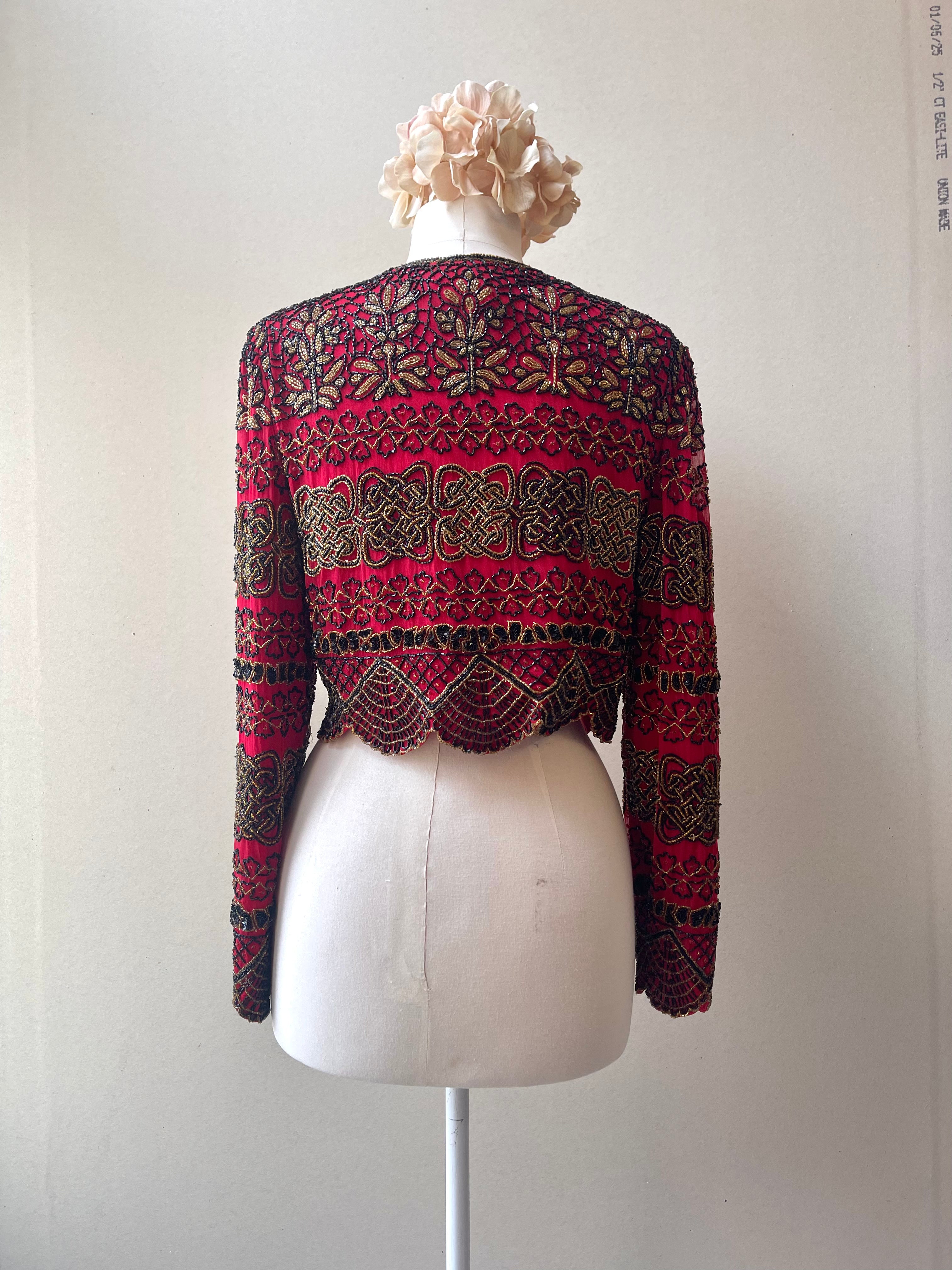 Adrianna Papéll 90s Crop Beaded Evening Jacket - Size Medium