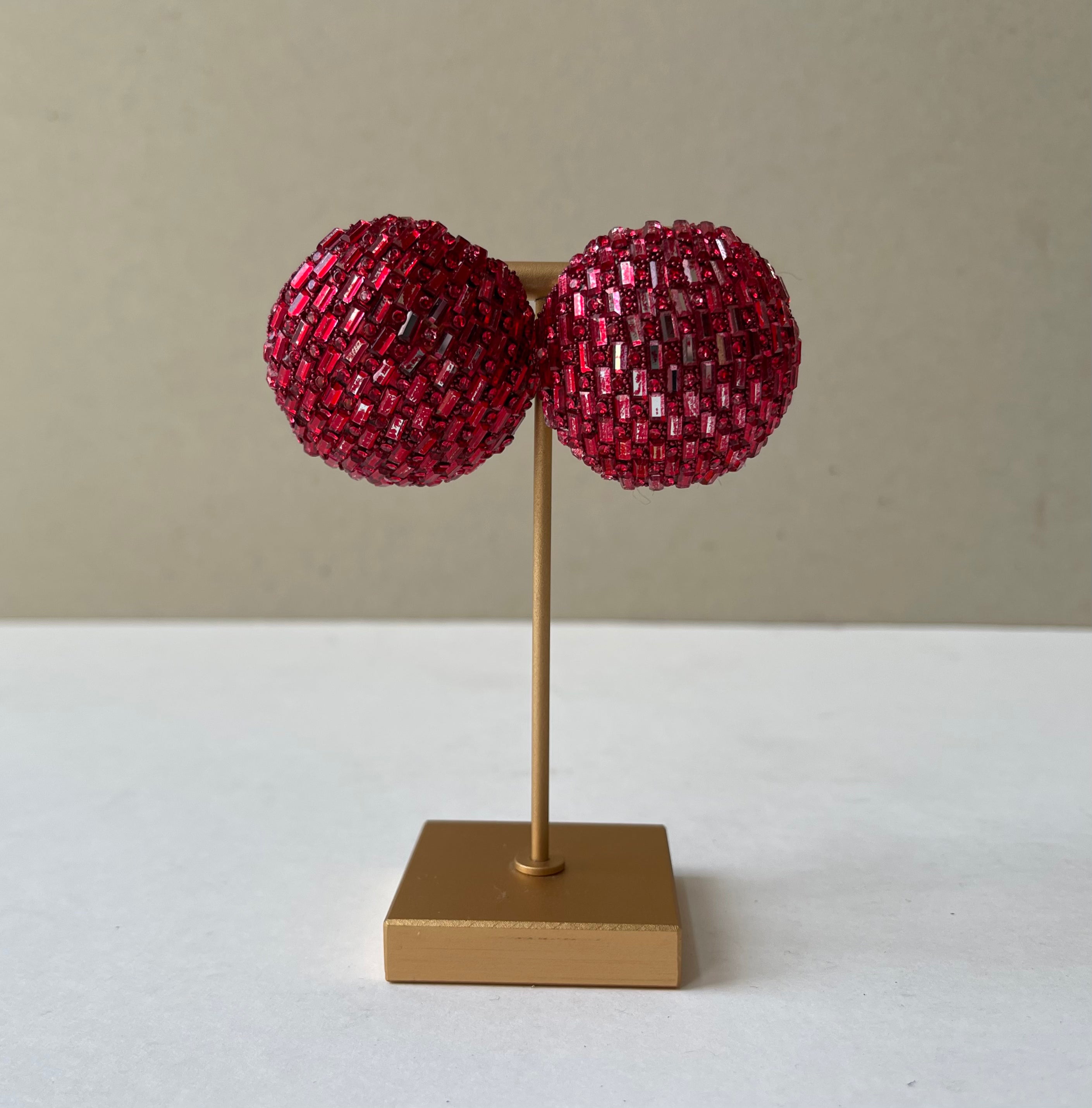 Snazzy Beaded Red Statement Earrings
