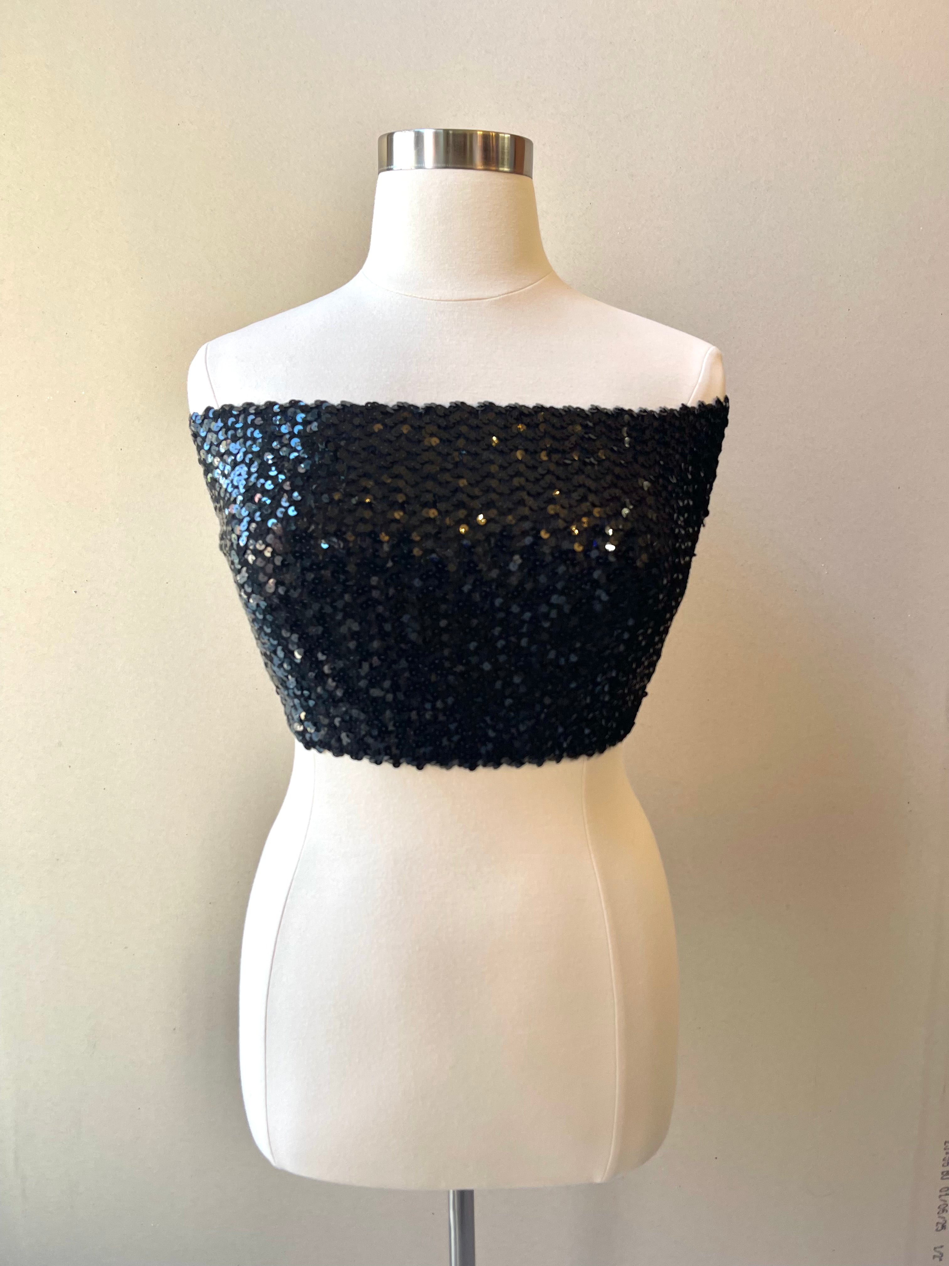 80s Black Sequin Vintage Knit Tube Top - One Size Fits Most