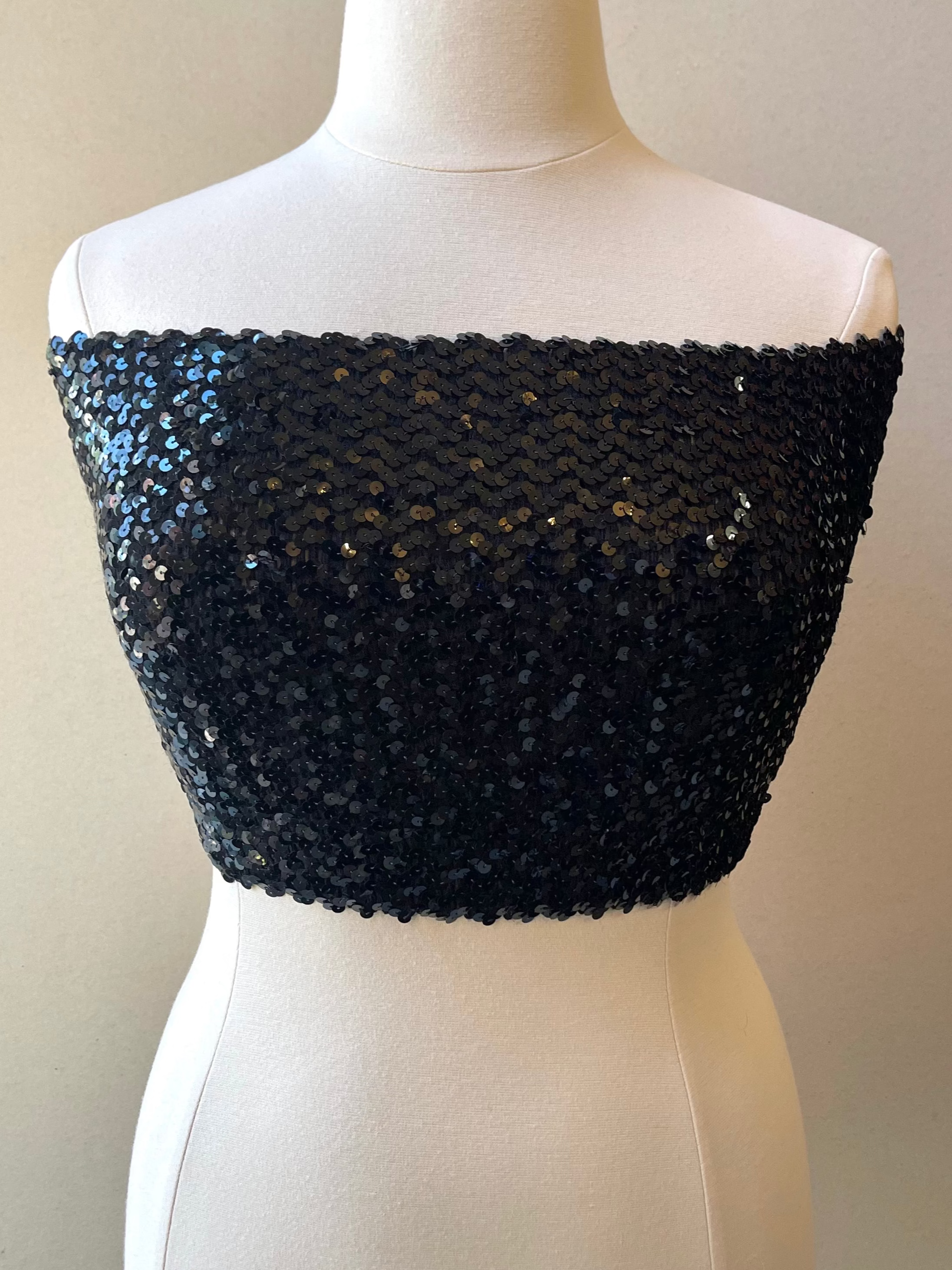 80s Black Sequin Vintage Knit Tube Top - One Size Fits Most