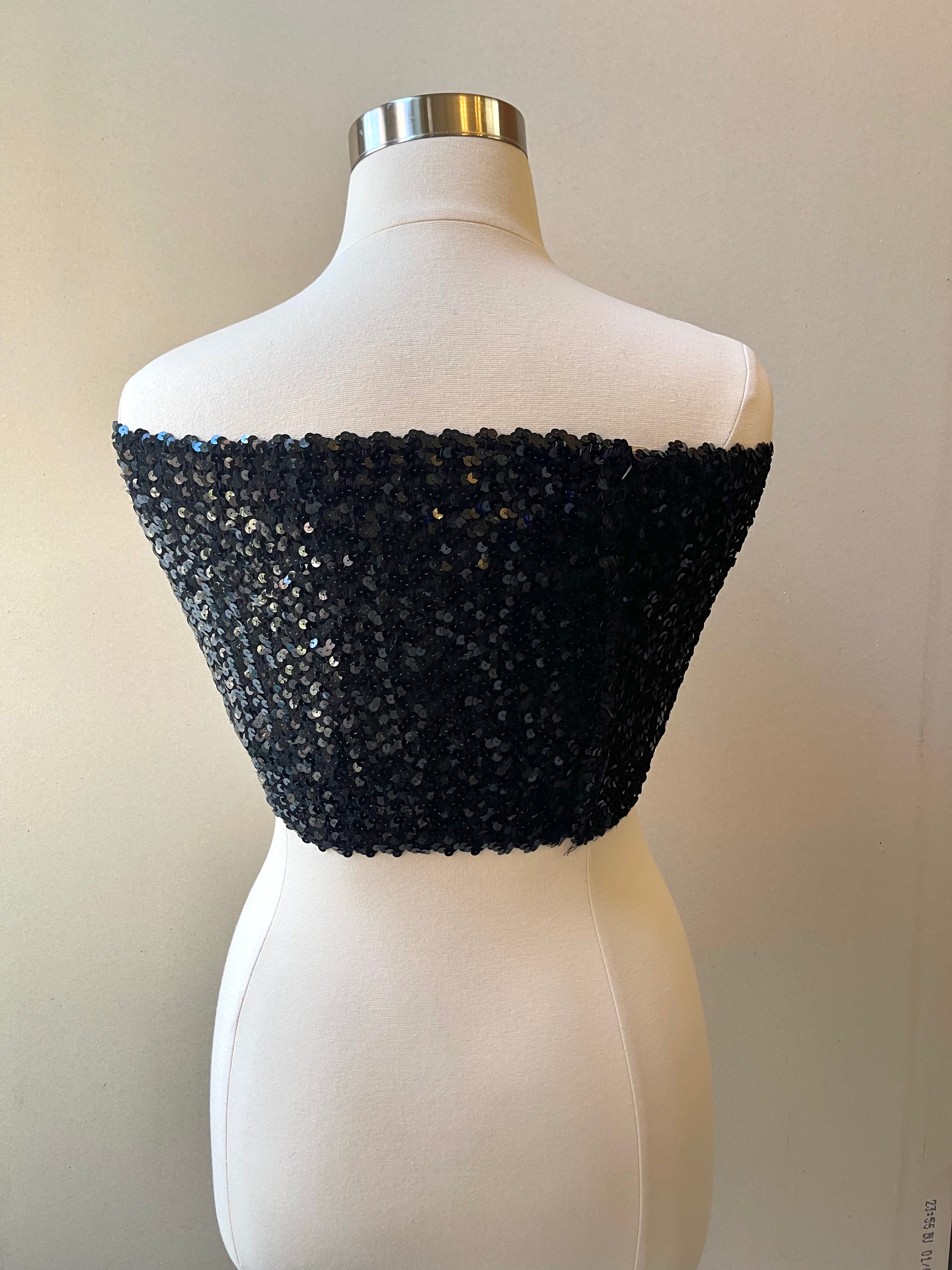 80s Black Sequin Vintage Knit Tube Top - One Size Fits Most