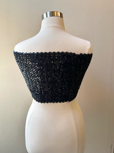 80s Black Sequin Vintage Knit Tube Top - One Size Fits Most