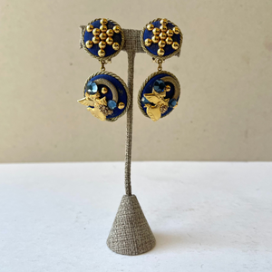 Angel Decal Blue & Gold Clip-On Earrings